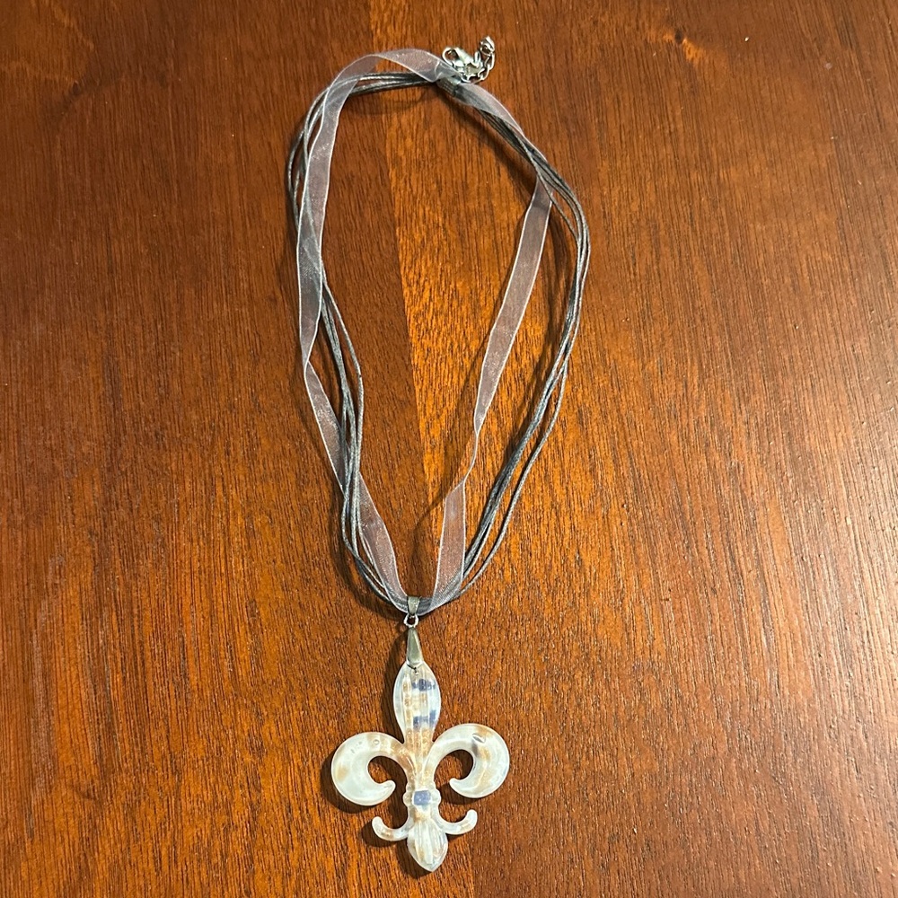 Purple and Gold Fleur-de-Lis Pendant Necklace